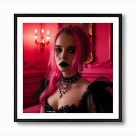 Gothic Girl With Pink Hair 4 Art Print