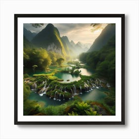 Waterfalls In The Mountains 1 Art Print