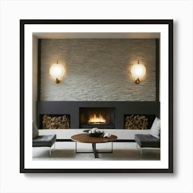 Modern Living Room With Fireplace 34 Art Print