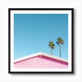 Pink Roofline With Palm Trees Square Art Print