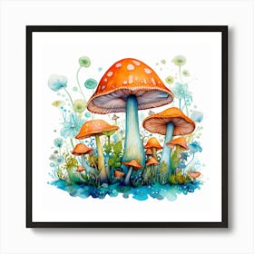 Mushrooms And Flowers 62 Art Print