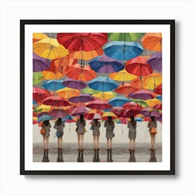 Umbrellas In The Rain Art Print