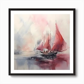 Magenta Horizons: Sailboats in Harmony Art Print