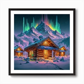 Mountain village snow wooden 6 15 Art Print