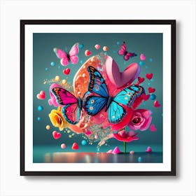 Glitter Splash Of Only Two Butterflies Roses B 1 Art Print