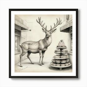 Deer In A Bakery Art Print