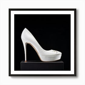 Ladies Shoe White Isolated Against A Black Background Minimalistic Design Highlighting Elegance Póster