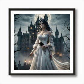 Gothic Girl In A Castle Art Print