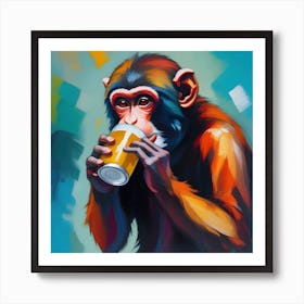 Monkey Drinking Beer 1 Art Print