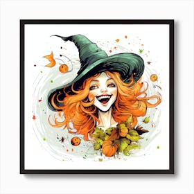 Halloween Girl With Witch Hat 1 Art Print