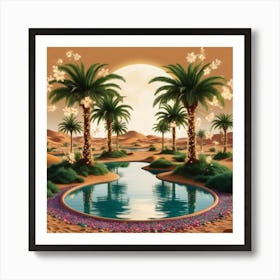 Desert Landscape With Palm Trees Art Print