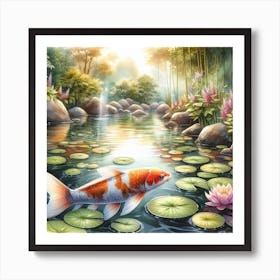 Koi Fish In Pond 2 Art Print