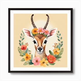Floral Baby Antelope Nursery Illustration (26) Art Print