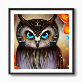 Owl With Blue Eyes 26 Art Print