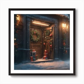 Christmas Decoration On Home Door Sharp Focus Emitting Diodes Smoke Artillery Sparks Racks Sy (4) Art Print