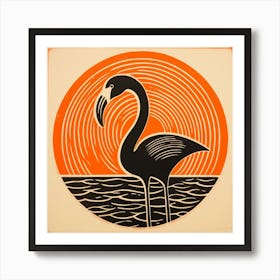 Retro Bird Lithograph Flamingo 2 Art Print