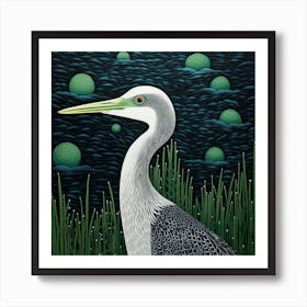 Ohara Koson Inspired Bird Painting Great Blue Heron 6 Square Art Print