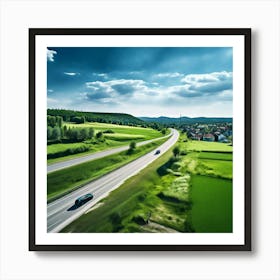 Nature Transportation City Summer Highway Expressway Grass Hill Traffic Country Up High G (2) Art Print