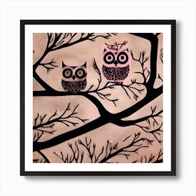 Cute Owls In Tree Art Print
