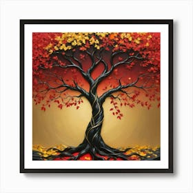 solid color gradient tree with golden leaves and twisted and intertwined branches 3D oil painting 1 Art Print