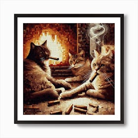 Smoking Cats Mosaic Art Print