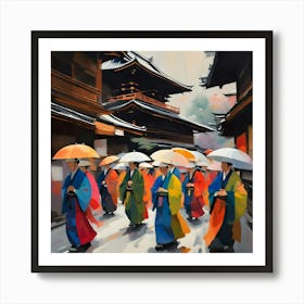 Asian Women With Umbrellas Art Print