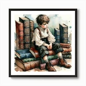 Boy With Books Art Print