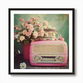 Firefly Vintage, Pink, Grey, Portable, Radio, Flowers, Pastel, Colors, Soft, Background, Oil, Painti (11) Poster