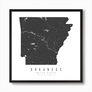 Arkansas Mono Black And White Modern Minimal Street Map Square Art Print