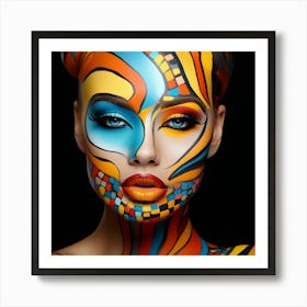 Beautiful Woman With Colorful Face Paint Art Print