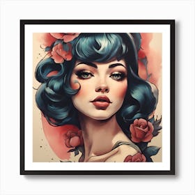 Girl With Roses Art Print