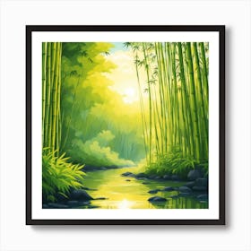 A Stream In A Bamboo Forest At Sun Rise Square Composition 97 Art Print