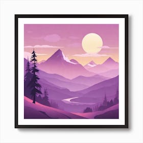 Misty mountains background in purple tone 16 Art Print