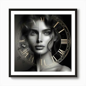 Portrait Of A Woman With A Clock Art Print