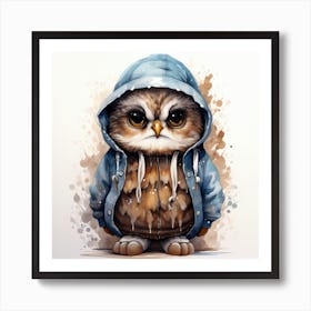 Watercolour Cartoon Owl In A Hoodie 2 Art Print