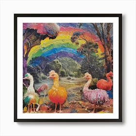 Rainbow Ostrich Kitsch Collage 1 Art Print