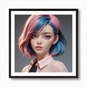 Portrait Of A Girl With Pink Hair Art Print