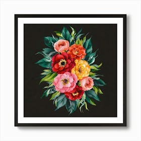 A Watercolor Painting Of Colorful Flowers And Le (8) (1) Art Print