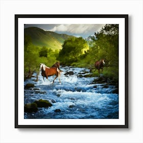 Firefly Majestic Wild Stream With Surreal Water Horses 7422 Art Print