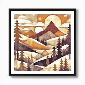 Firefly An Illustration Of A Beautiful Majestic Cinematic Tranquil Mountain Landscape In Neutral Col (77) Art Print