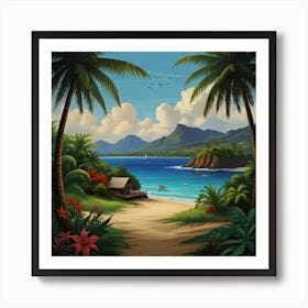 Tropical Scene With Palm Trees Art Print