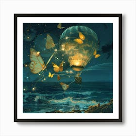 Hot Air Balloon With Butterflies 1 Art Print