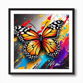 Butterfly With Paint Splashes Art Print