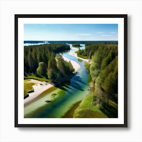 Forest Water Nature Tree Copy Space Creek Summer Sand Aerial Moss Clear Sky Vacation Sun (2) Art Print