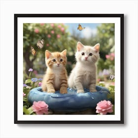 Two Kittens In A magical garden Art Print