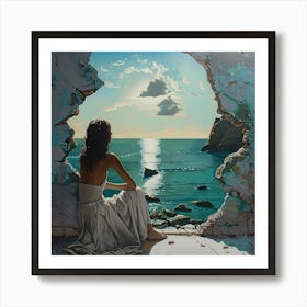 Woman Looking Out Of A Window Art Print