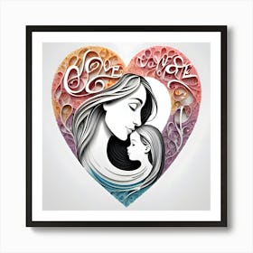 Mother And Child In Heart Art Print