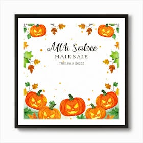 Autumn Sale Banner Watercolor Style Exploding With Vibrant Hues Of Pumpkin Orange And Leaf Green (3) Art Print