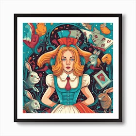 Alice In Wonderland Retro 2 Square Art Print