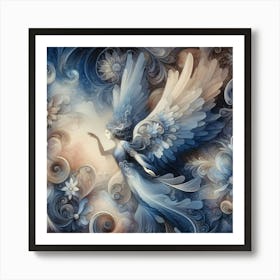 Abstract Angel S Apparition With Flower Decoration Pastel Color Paint Art Print